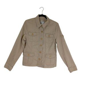 Jones New York Sport Utility Jacket Size L Womens Beige Stretch Denim